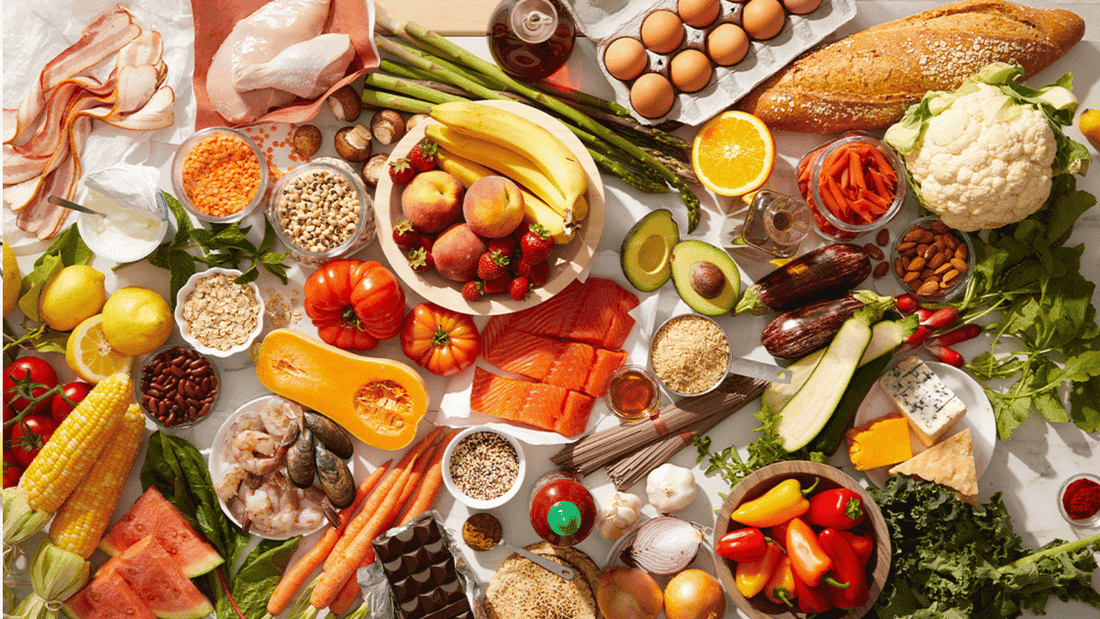 A selection of iron-rich foods including lean meat, lentils, spinach and eggs on a neutral surface