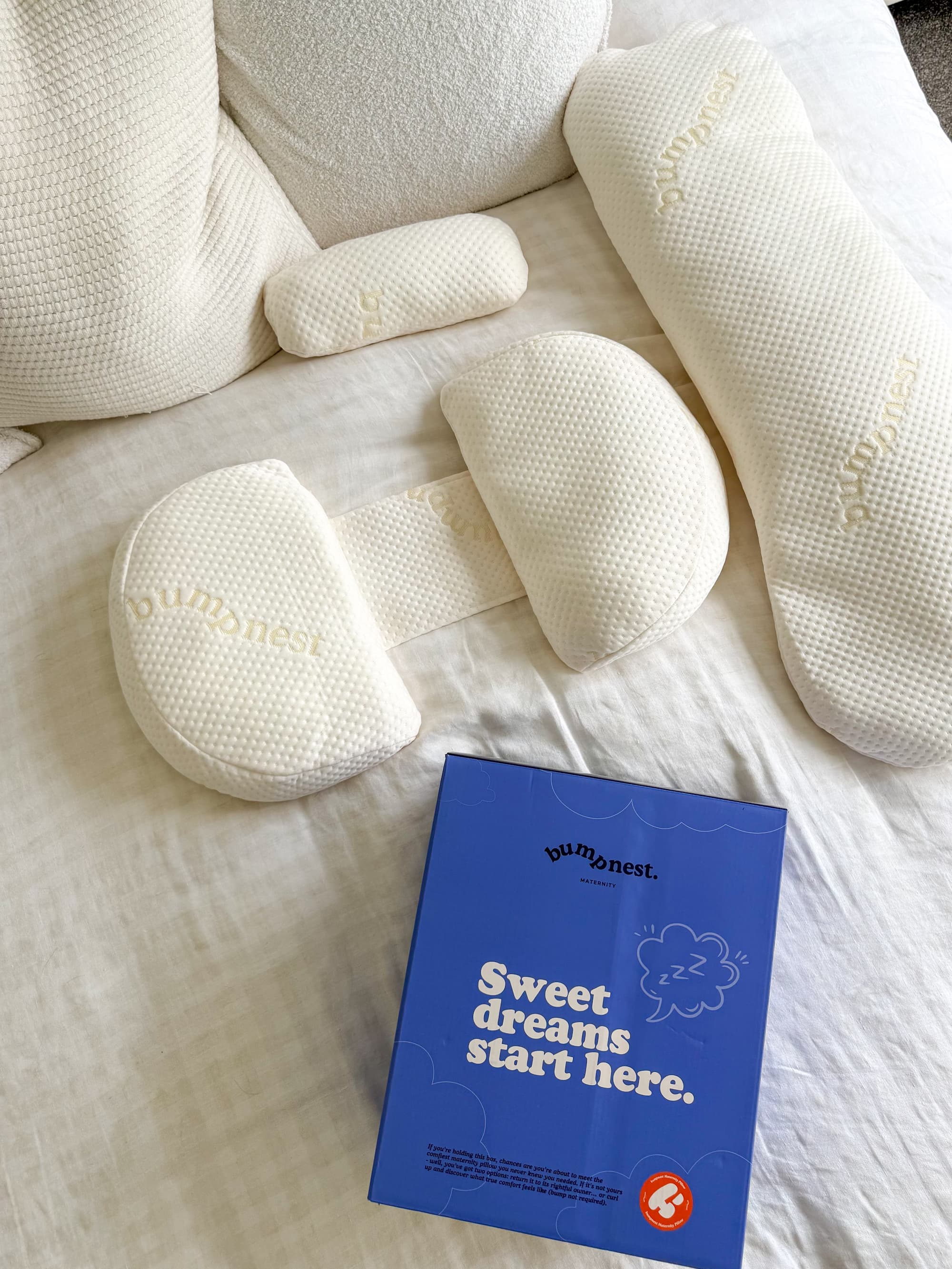 Bumpnest compact maternity pillow leaving room for partner unlike bulky U-shape pillows