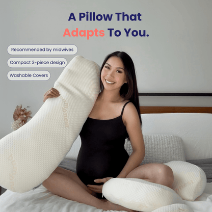 Bumpnest maternity pillow benefits showing bump, back and hip support for pregnancy sleep